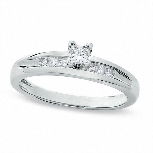 0.38 CT. T.W. Princess-Cut Natural Diamond Engagement Ring in Solid 14K White Gold