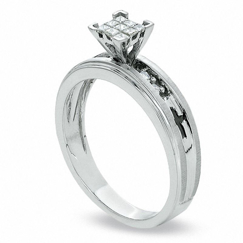 0.20 CT. T.W. Princess-Cut Natural Diamond Engagement Ring in Solid 10K White Gold with Cross Engravings