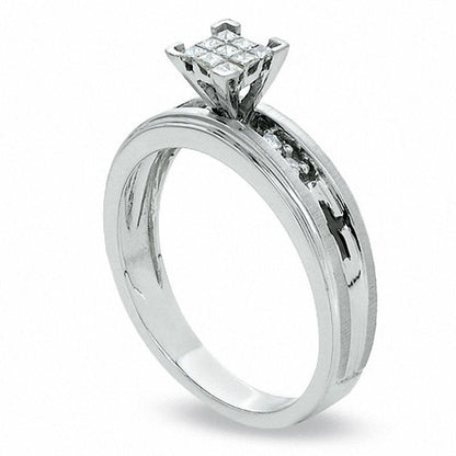 0.20 CT. T.W. Princess-Cut Natural Diamond Engagement Ring in Solid 10K White Gold with Cross Engravings