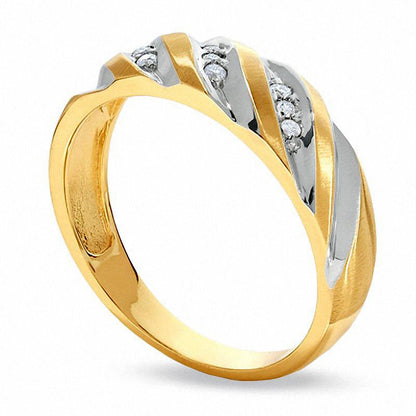 Men's 0.13 CT. T.W. Natural Diamond Wedding Band in Solid 10K Two-Tone Gold