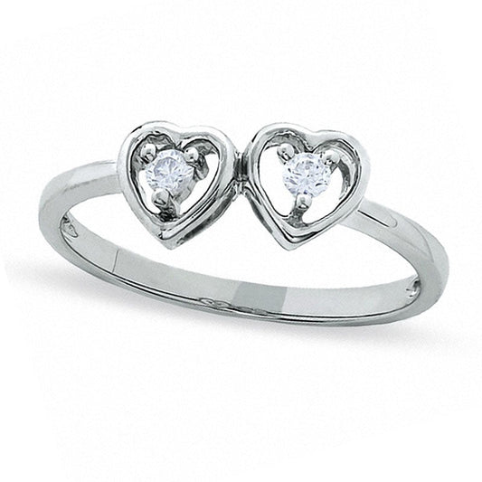 0.07 CT. T.W. Natural Diamond Double Heart Promise Ring in Solid 10K White Gold