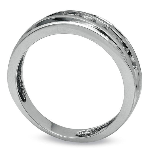 Ladies' 0.13 CT. T.W. Natural Diamond Wedding Band in Solid 14K White Gold