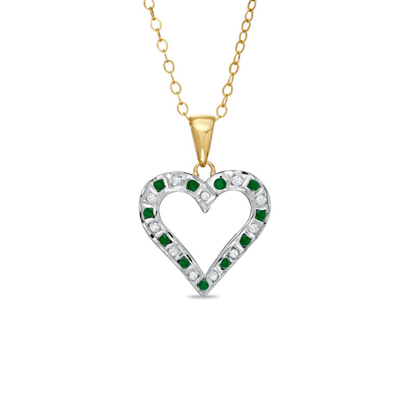Emerald Gemstone Fascination™ and Natural Diamond Fascination™ Heart Pendant in Sterling Silver with 18K Gold Plating