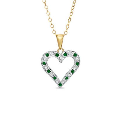 Emerald Gemstone Fascination™ and Natural Diamond Fascination™ Heart Pendant in Sterling Silver with 18K Gold Plating