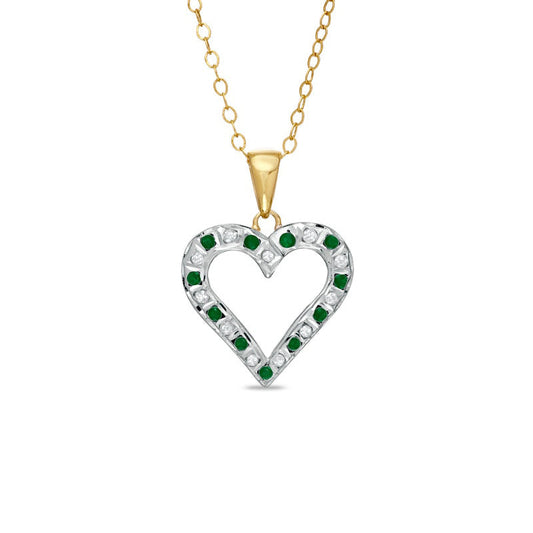 Emerald Gemstone Fascination™ and Natural Diamond Fascination™ Heart Pendant in Sterling Silver with 18K Gold Plating