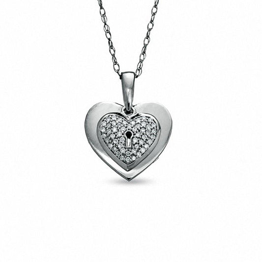 0.1 CT. T.W. Natural Diamond Heart Lock Pendant in 10K White Gold