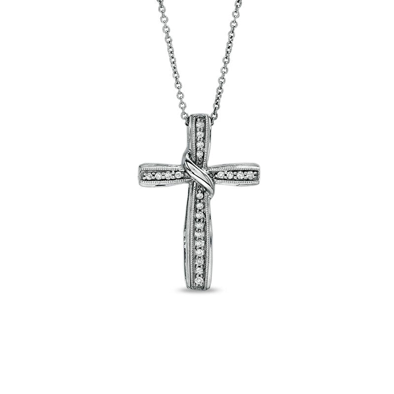 0.13 CT. T.W. Natural Diamond Cross Pendant in Sterling Silver