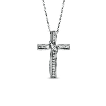 0.13 CT. T.W. Natural Diamond Cross Pendant in Sterling Silver