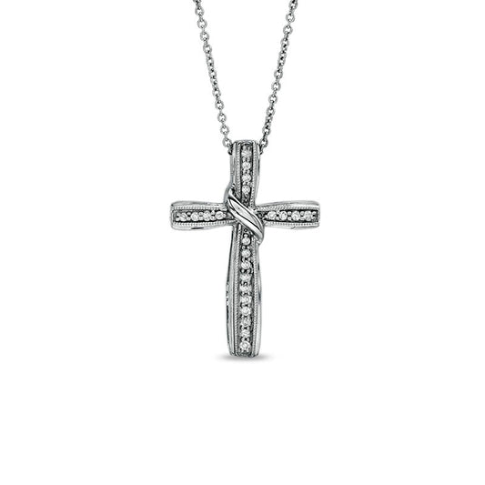 0.13 CT. T.W. Natural Diamond Cross Pendant in Sterling Silver