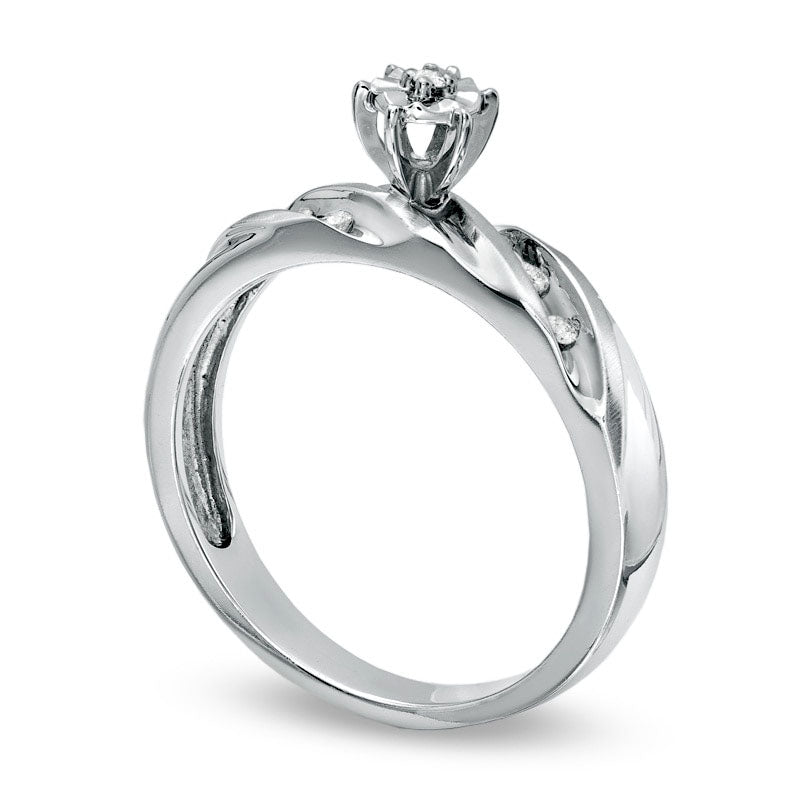 Natural Diamond Accent Miracle Engagement Ring in Solid 10K White Gold