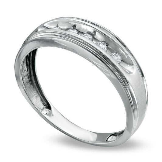 Men's 0.14 CT. T.W. Natural Diamond Wedding Band in Solid 14K White Gold