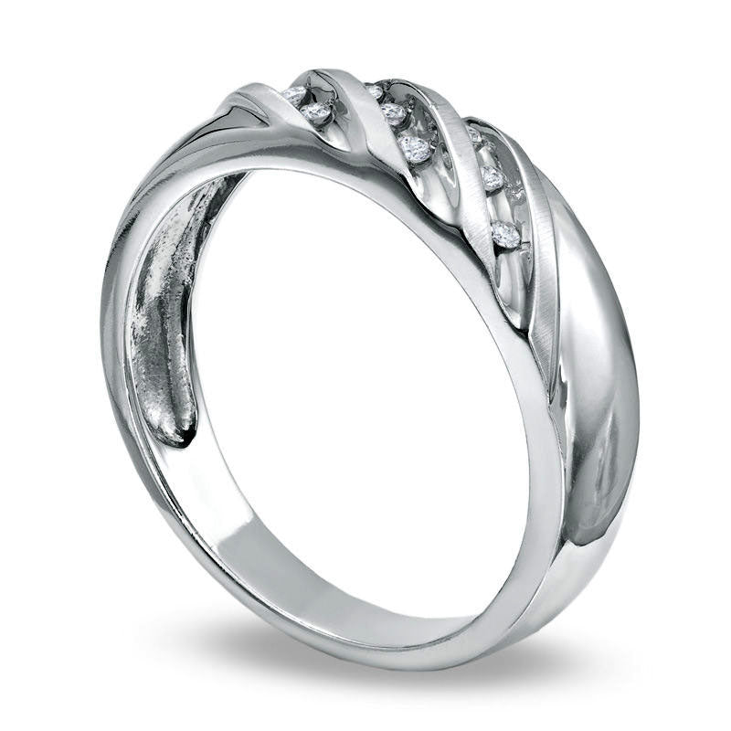 Men's Natural Diamond Accent Slant Wedding Band in Solid 10K White Gold