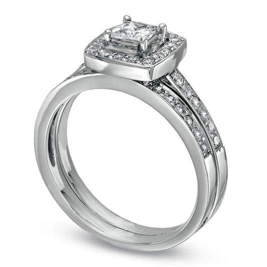 0.75 CT. T.W. Princess-Cut Natural Diamond Framed Bridal Engagement Ring Set in Solid 14K White Gold