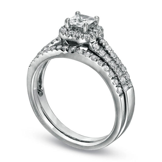 0.50 CT. T.W. Princess-Cut Natural Diamond Frame Split Shank Bridal Engagement Ring Set in Solid 14K White Gold