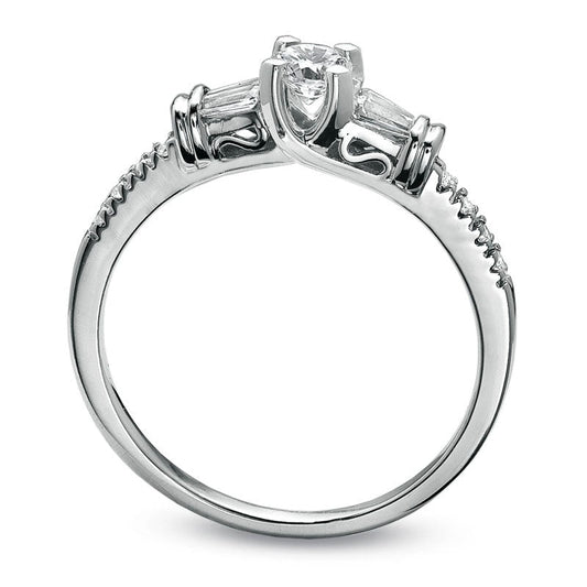 0.33 CT. T.W. Round and Baguette Natural Diamond Engagement Ring in Solid 10K White Gold