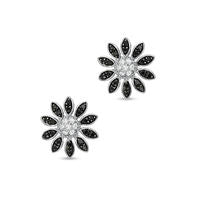 0.25 CT. T.W. Enhanced Black and White Diamond Daisy Pinwheel Earrings in Sterling Silver