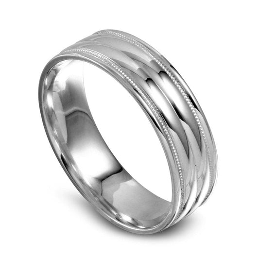 6.0mm Solid 10K White Gold Milgrain Row Wedding Band