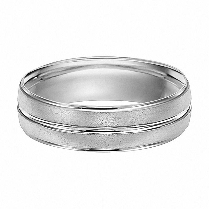 Men's 6.0mm Center Groove Wedding Band in Solid 10K White Gold