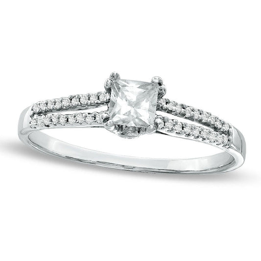 0.33 CT. T.W. Princess-Cut Natural Diamond Split Shank Engagement Ring in Solid 10K White Gold