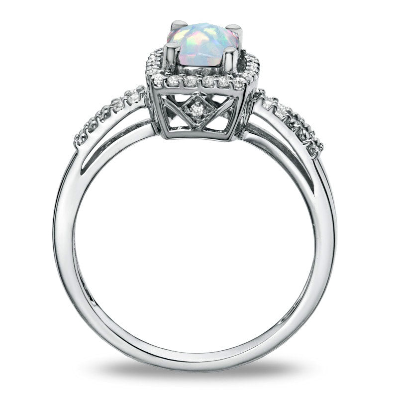 Cushion-Cut Lab-Created Opal and White Topaz Frame Ring in Sterling Silver