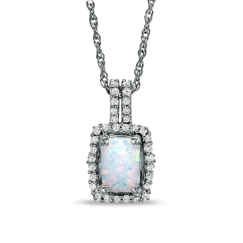 Cushion-Cut Lab-Created Opal and White Topaz Framed Pendant in Sterling Silver