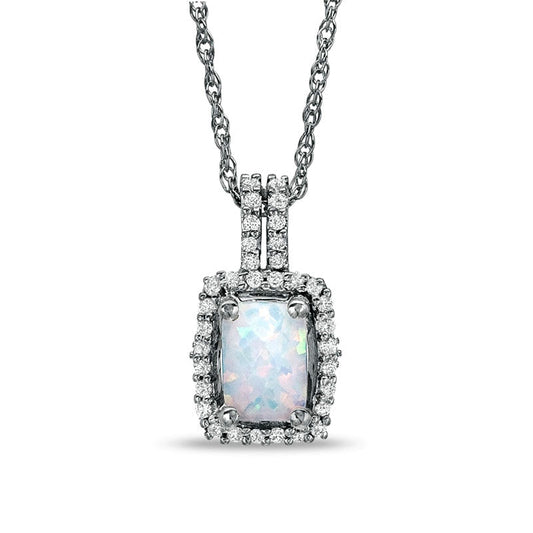 Cushion-Cut Lab-Created Opal and White Topaz Framed Pendant in Sterling Silver