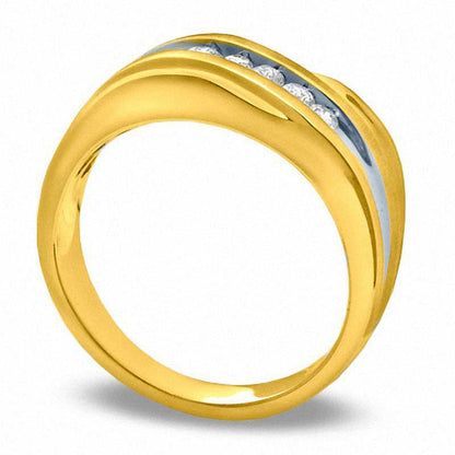 Men's 0.25 CT. T.W. Natural Diamond Slant Wedding Band in Solid 14K Gold
