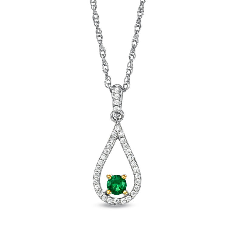3.4mm Lab-Created Emerald and 0.13 CT. T.W. Diamond Drop Loop Pendant in Sterling Silver
