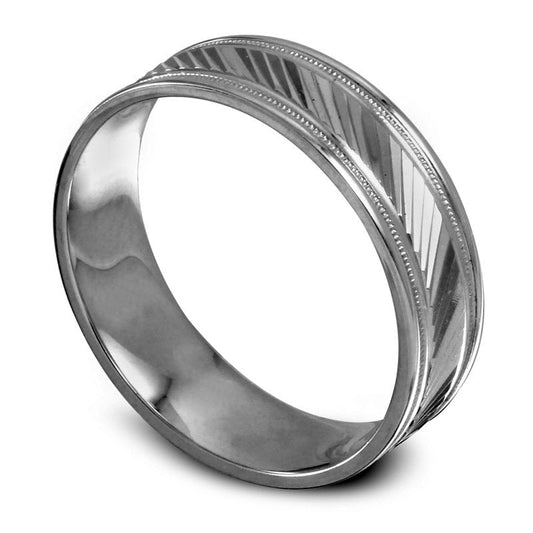 Men's 6.0mm Diagonal Etched Wedding Band in Solid 10K White Gold