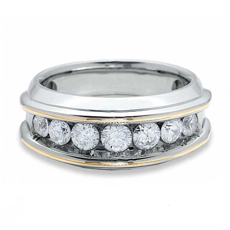 Men's 1.50 CT. T.W. Natural Diamond Seven Stone Wedding Band in Solid 10K Two-Tone Gold