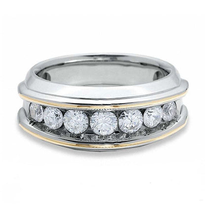Men's 1.50 CT. T.W. Natural Diamond Seven Stone Wedding Band in Solid 10K Two-Tone Gold