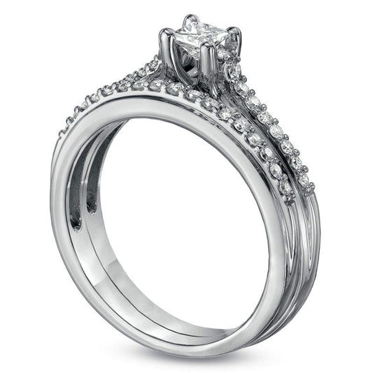 0.50 CT. T.W. Princess-Cut Natural Diamond Bridal Engagement Ring Set in Solid 14K White Gold