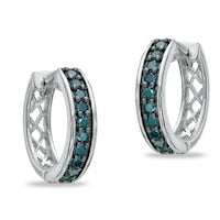 0.5 CT. T.W. Enhanced Blue Diamond Huggie Hoop Earrings in Sterling Silver