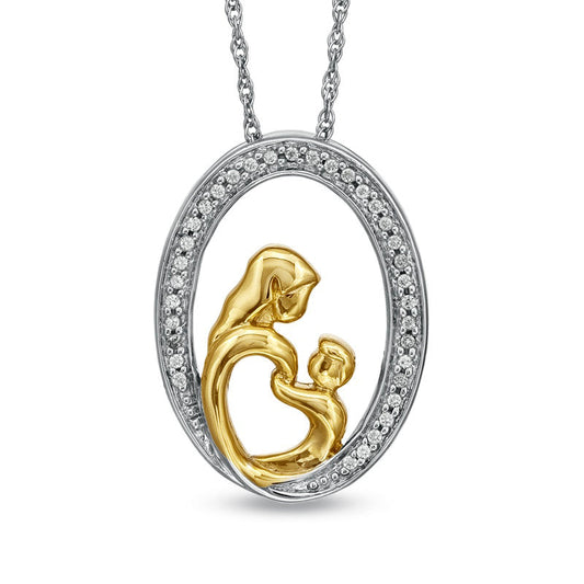 0.07 CT. T.W. Natural Diamond Motherly Love Oval Pendant in Sterling Silver with 14K Gold Plate