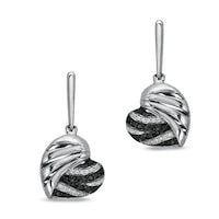 0.25 CT. T.W. Enhanced Black and White Diamond Heart Drop Earrings in Sterling Silver