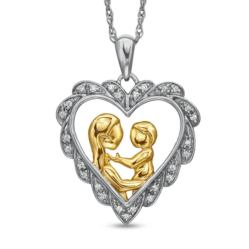 0.07 CT. T.W. Natural Diamond Motherly Love Scalloped Heart Pendant in Sterling Silver with 14K Gold Plate