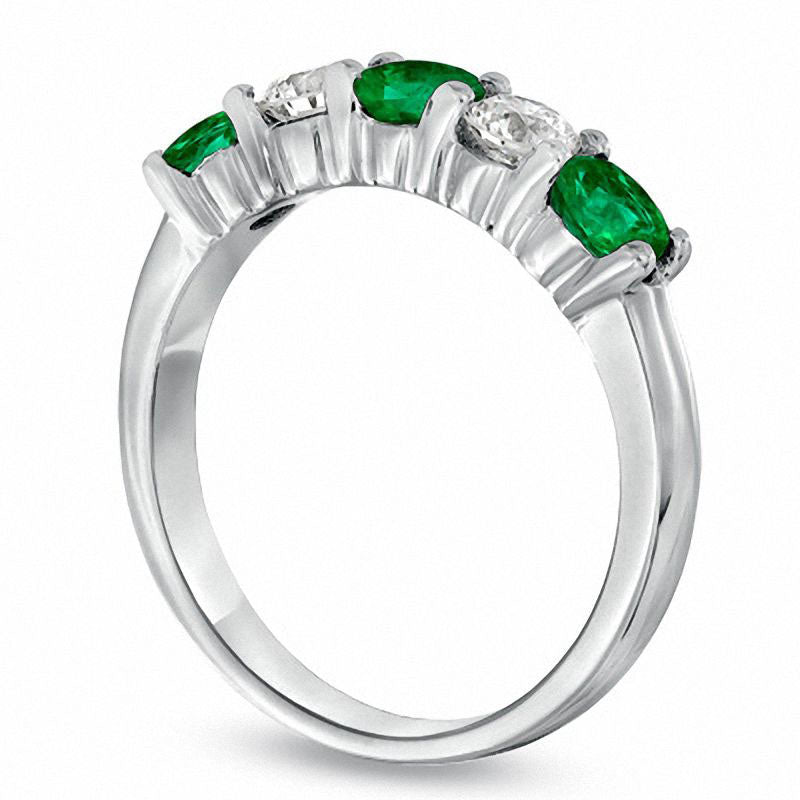 Emerald and 0.38 CT. T.W. Natural Diamond Five Stone Band in Solid 14K White Gold