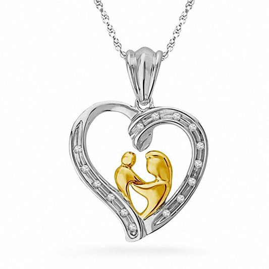 0.05 CT. T.W. Natural Diamond Motherly Love Heart Pendant in Sterling Silver with 14K Gold Plate