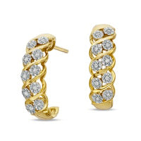 0.1 CT. T.W. Diamond J-Hoop Earrings in Sterling Silver with 14K Gold Plate