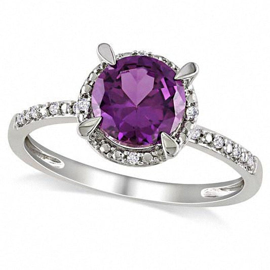 7.0mm Lab-Created Alexandrite and Diamond Accent Frame Engagement Ring in Solid 10K White Gold