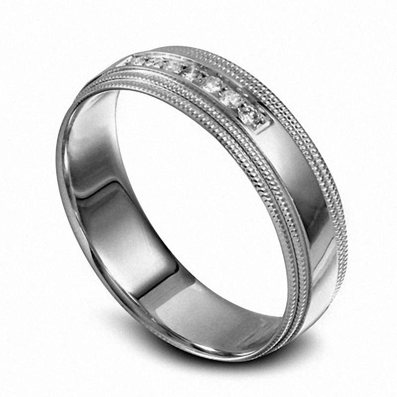 Men's 0.10 CT. T.W. Natural Diamond Milgrain Wedding Band in Solid 10K White Gold