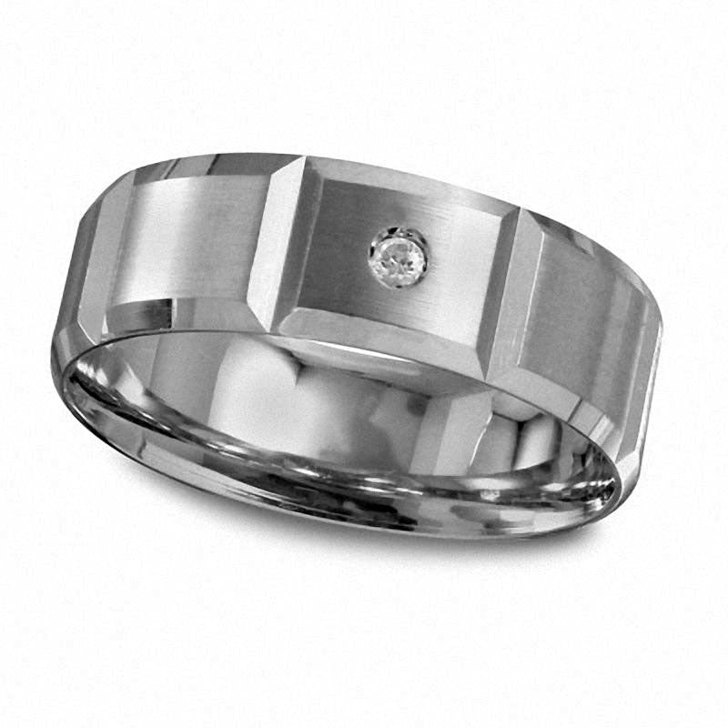 Men's Natural Clarity Enhanced Diamond Accent Solitaire Wedding Band in Solid 10K White Gold