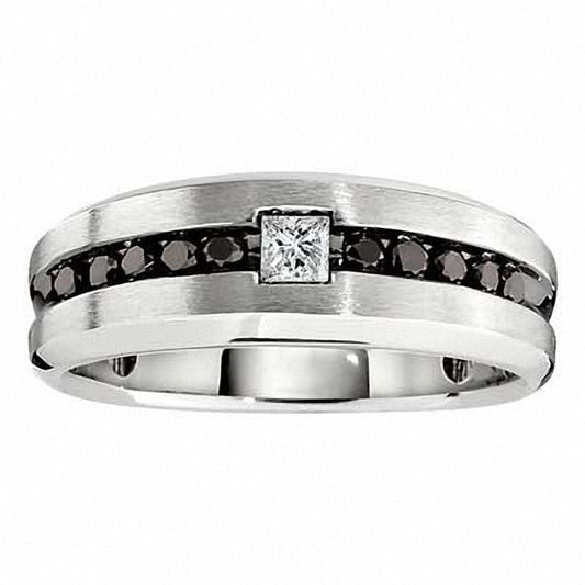 Men's 0.50 CT. T.W. Enhanced Black and White Natural Diamond Ring in Sterling Silver