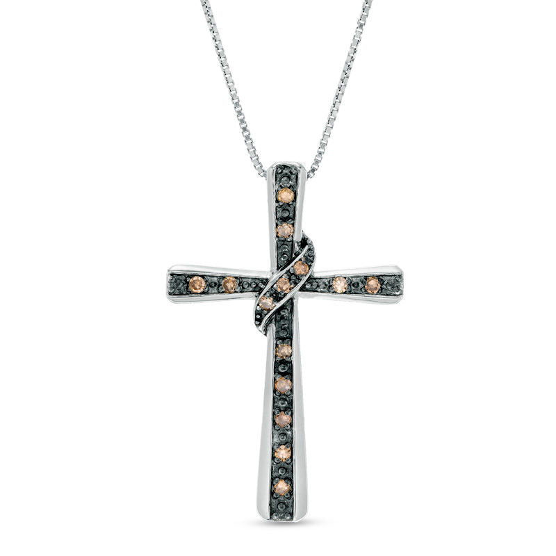 0.1 CT. T.W. Enhanced Champagne Natural Diamond Wrap Cross Pendant in Sterling Silver