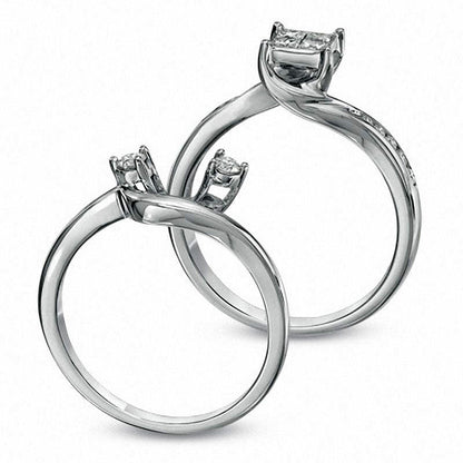 0.50 CT. T.W. Quad Princess-Cut Natural Diamond Bridal Engagement Ring Set in Solid 10K White Gold