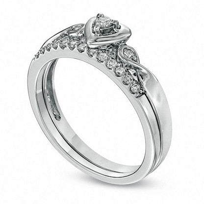 0.20 CT. T.W. Natural Diamond Heart-Shaped Bridal Engagement Ring Set in Solid 10K White Gold