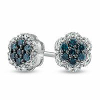 0.25 CT. T.W. Enhanced Blue and White Diamond Flower Stud Earrings in Sterling Silver