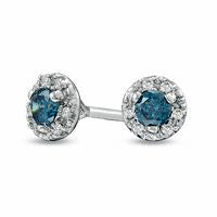 0.25 CT. T.W. Enhanced Blue and White Diamond Frame Stud Earrings in Sterling Silver