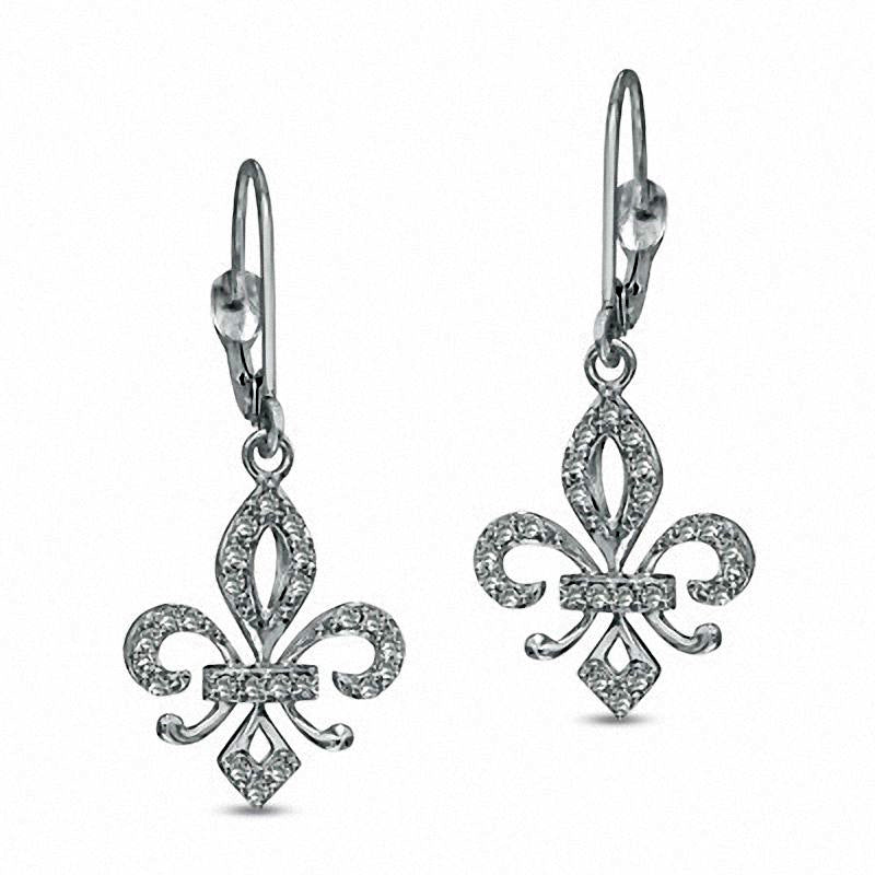 0.25 CT. T.W. Diamond Fleur-de-Lis Drop Earrings in 10K White Gold