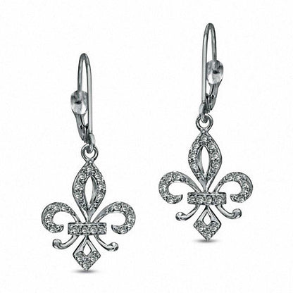 0.25 CT. T.W. Diamond Fleur-de-Lis Drop Earrings in 10K White Gold